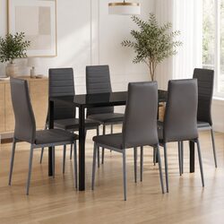 Dining Set - 7 Pieces: Table and 6 Chairs in Grey