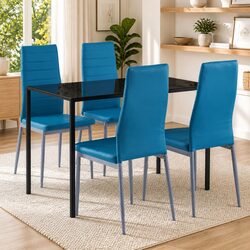 5-Piece Dining Set Specifications: Modern Blue Glass Top