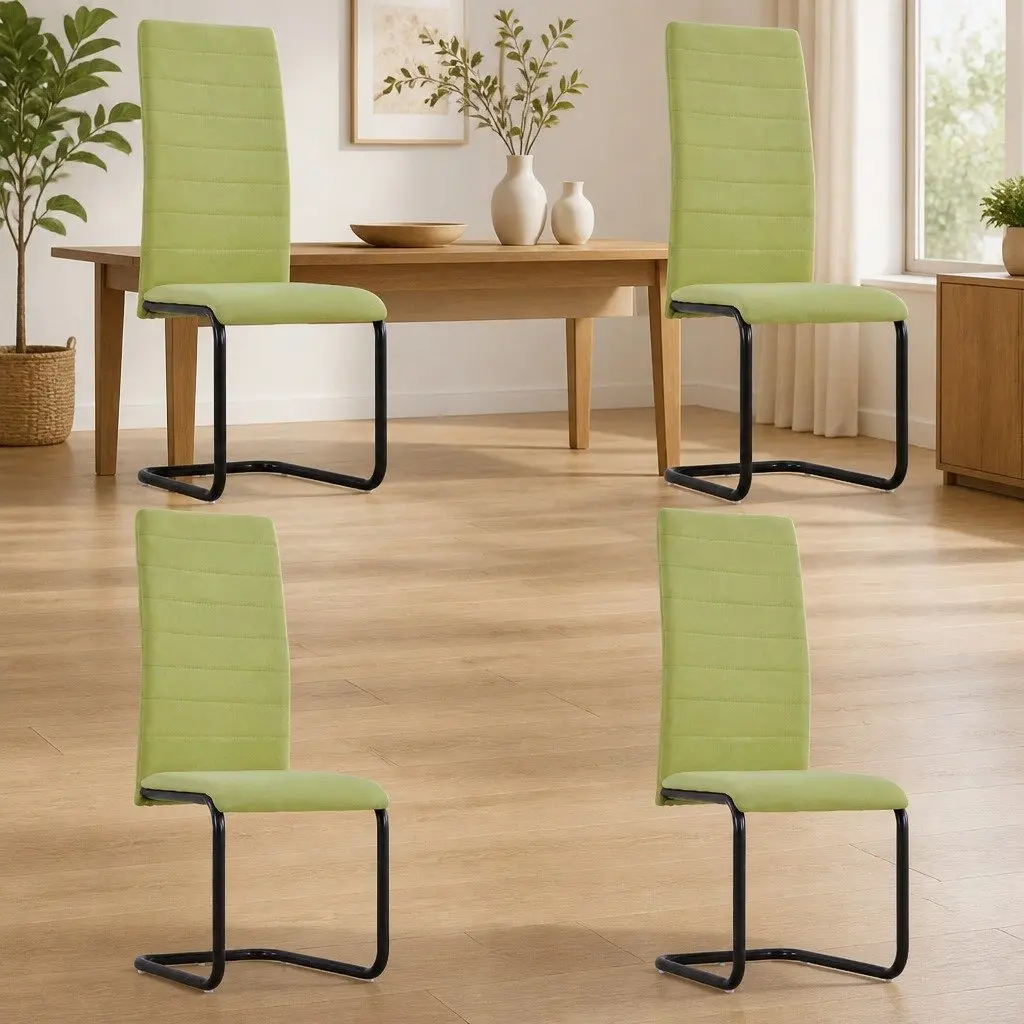 Cantilever Dining Chairs Modern Fabric Green Set of 4 for Kitchen Room Seating