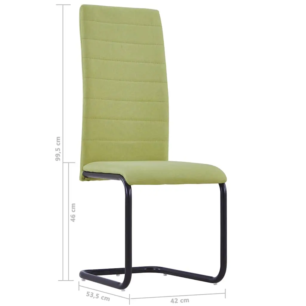 Cantilever Dining Chairs Modern Fabric Green Set of 4 for Kitchen Room Seating