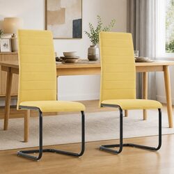Yellow Fabric Cantilever Dining Chairs – Set of 2