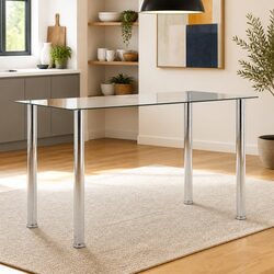 Dining Table Tempered Glass Top Kitchen Room Furniture Modern Design Easy Clean