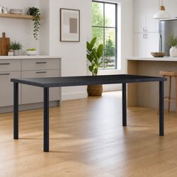 Durable Black Metal Frame Glass Top Dining Table