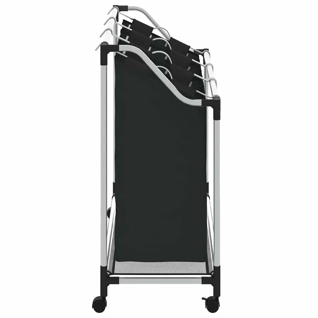 Laundry Sorter 3 Bags Black Steel Frame Wheels Handles Utility Room Organizer