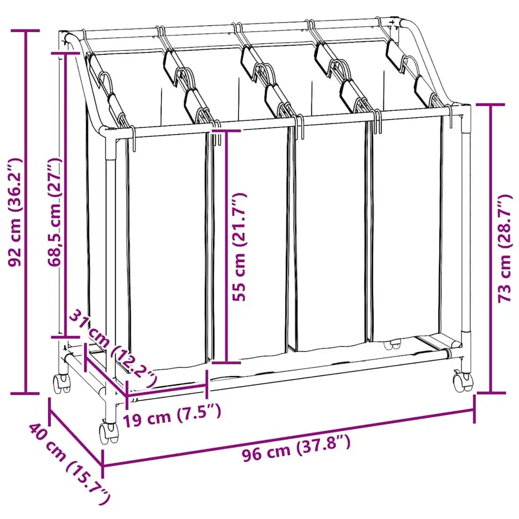 Laundry Sorter for Home 4 Bags Cream Steel Frame with Wheels and Handles