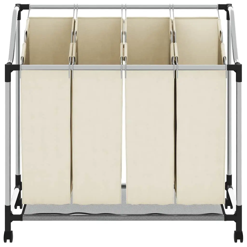 Laundry Sorter for Home 4 Bags Cream Steel Frame with Wheels and Handles