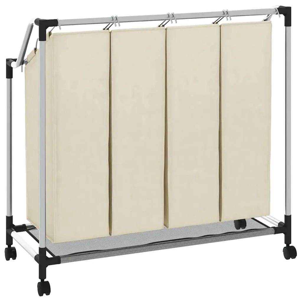 Laundry Sorter for Home 4 Bags Cream Steel Frame with Wheels and Handles