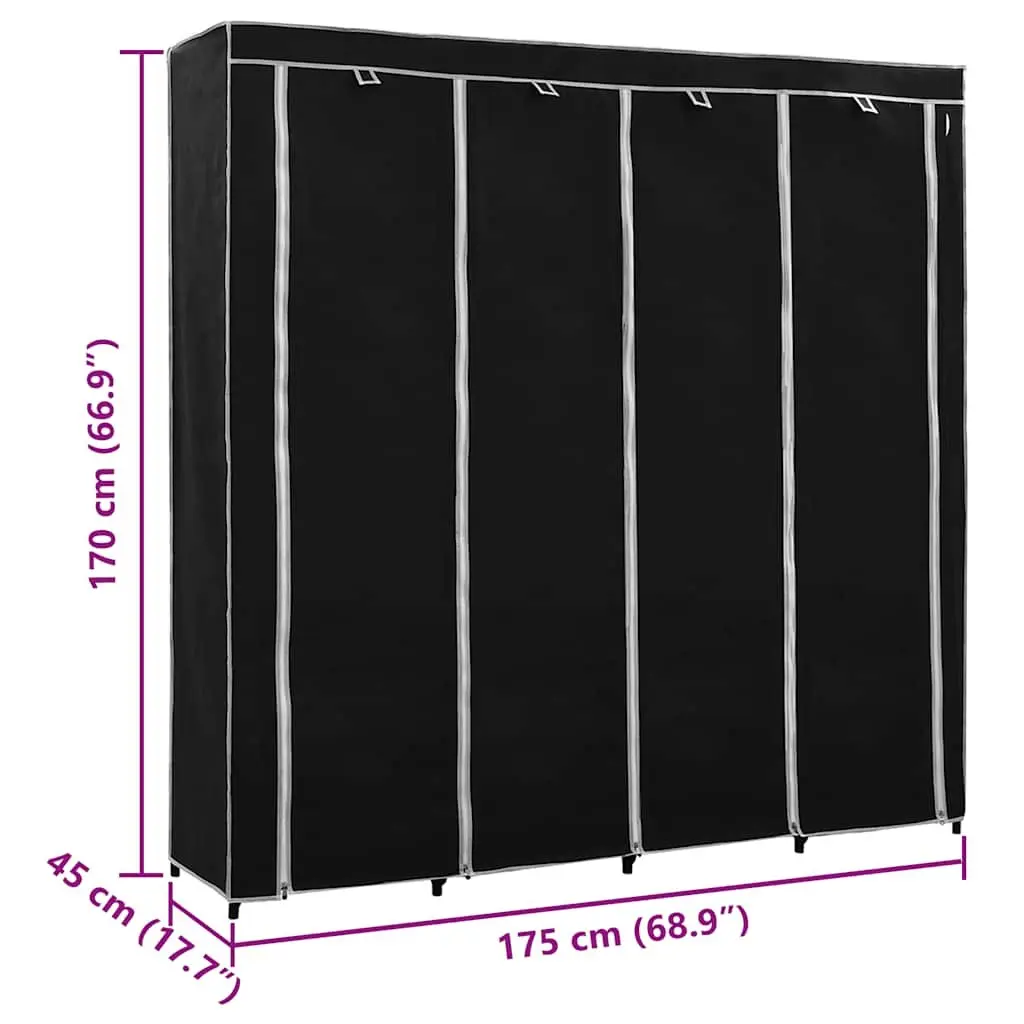 Wardrobe Storage Cabinet for Clothes Organiser Black 175x45x170cm