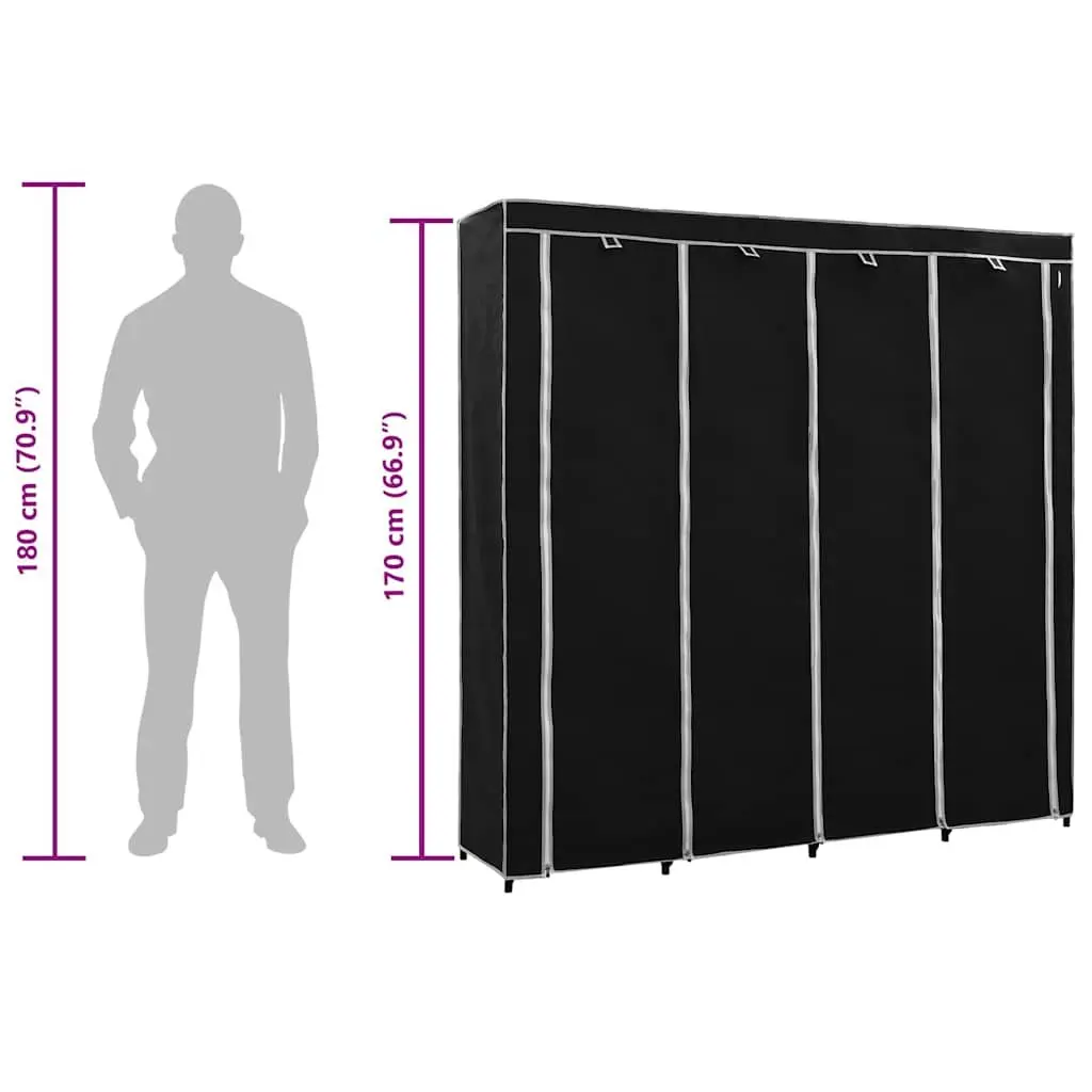 Wardrobe Storage Cabinet for Clothes Organiser Black 175x45x170cm