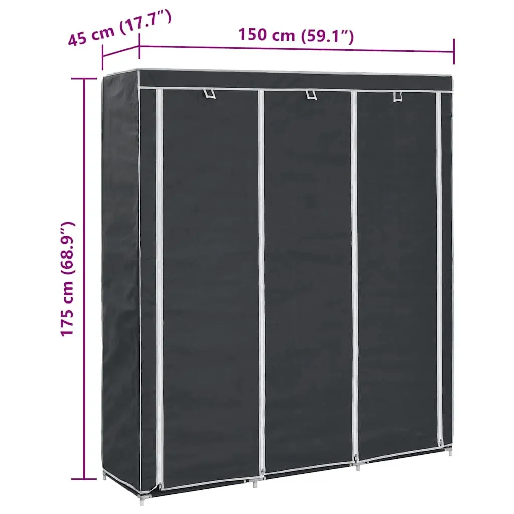 Portable Wardrobe Storage Cabinet for Bedroom Black 150 x 45 x 175 cm