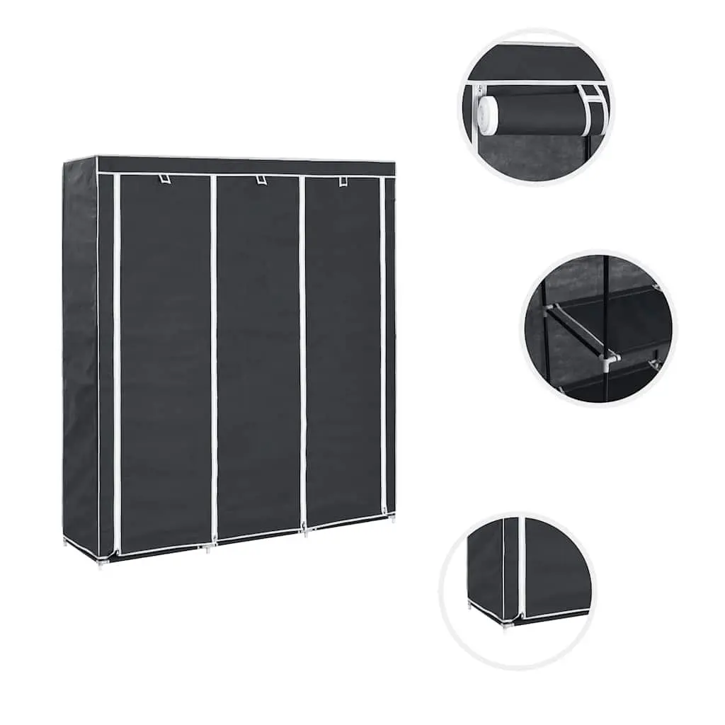 Portable Wardrobe Storage Cabinet for Bedroom Black 150 x 45 x 175 cm
