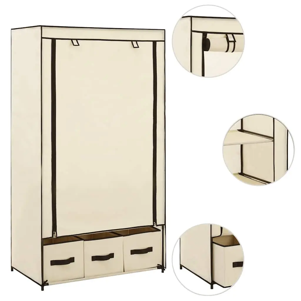 Fabric Wardrobe Cream Portable Closet Storage Cabinet Bedroom 87 x 49 x 159 cm