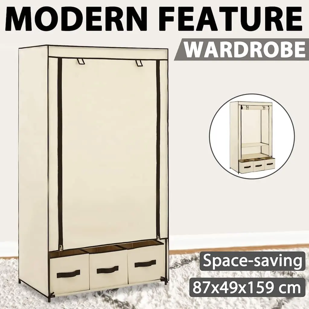 Fabric Wardrobe Cream Portable Closet Storage Cabinet Bedroom 87 x 49 x 159 cm