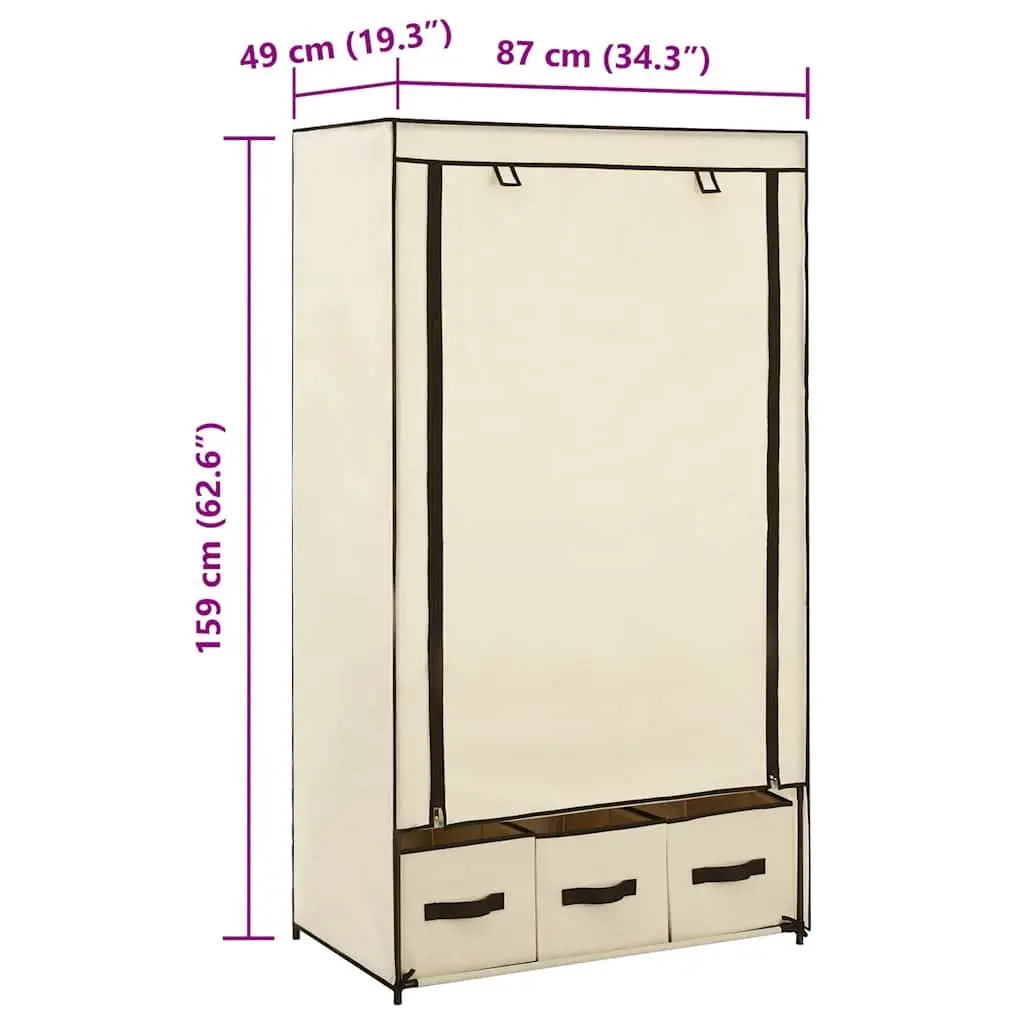 Fabric Wardrobe Cream Portable Closet Storage Cabinet Bedroom 87 x 49 x 159 cm