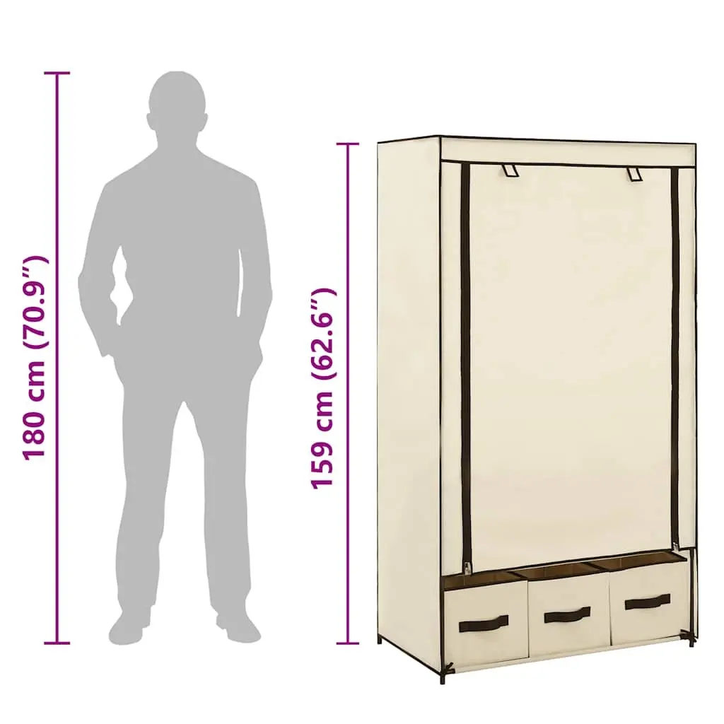 Fabric Wardrobe Cream Portable Closet Storage Cabinet Bedroom 87 x 49 x 159 cm