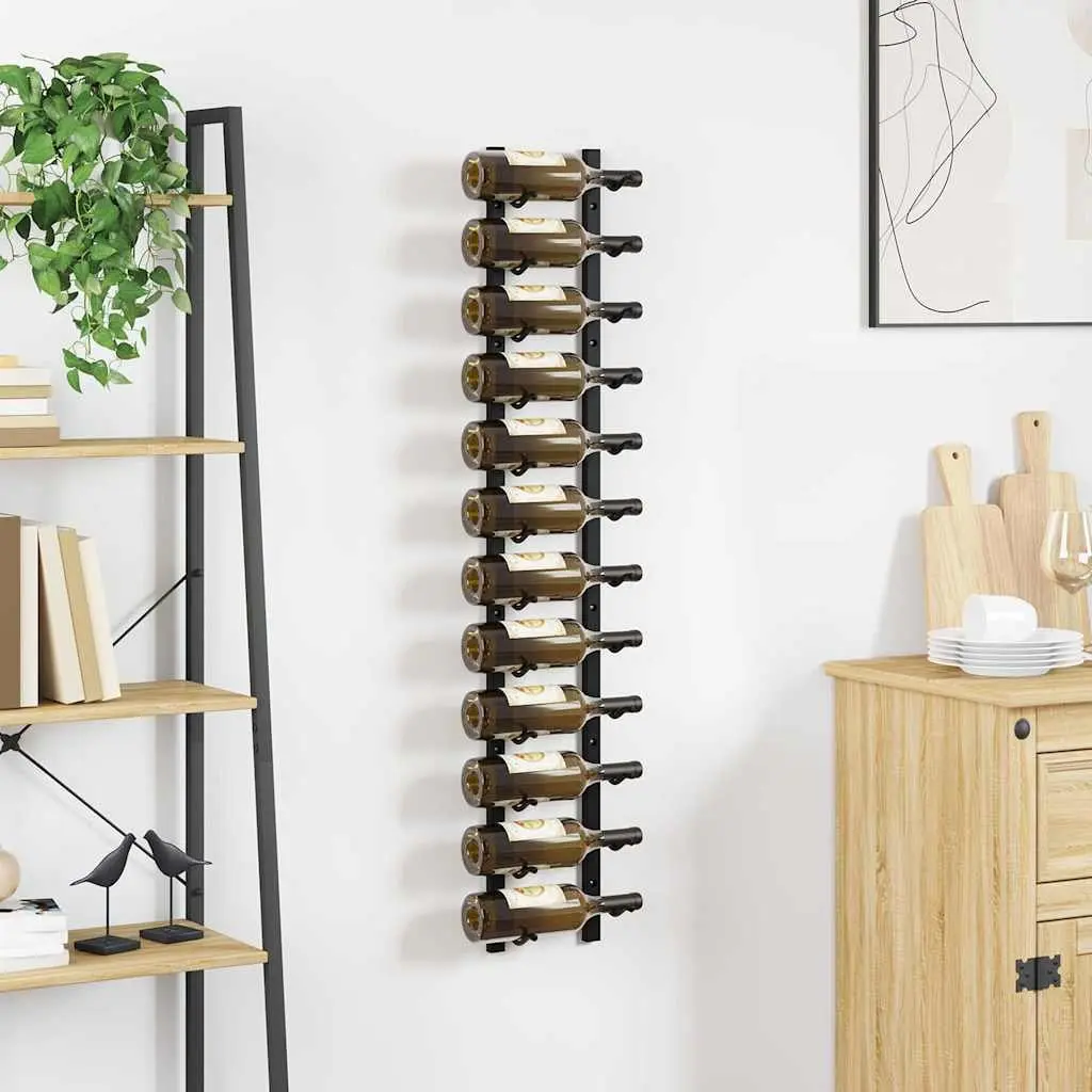 Wall Mounted Wine Rack for Home Use Black Iron 12 Bottle Capacity