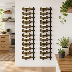 12-Bottle Wall Mounted Wine Rack Set of 2 - Black Iron