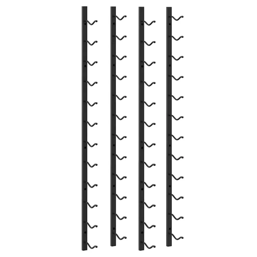 Wall Mounted Wine Rack 12 Bottles Black Iron Storage Organiser Set of 2