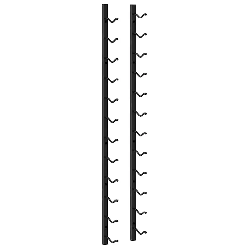 Wall Mounted Wine Rack 12 Bottles Black Iron Storage Organiser Set of 2