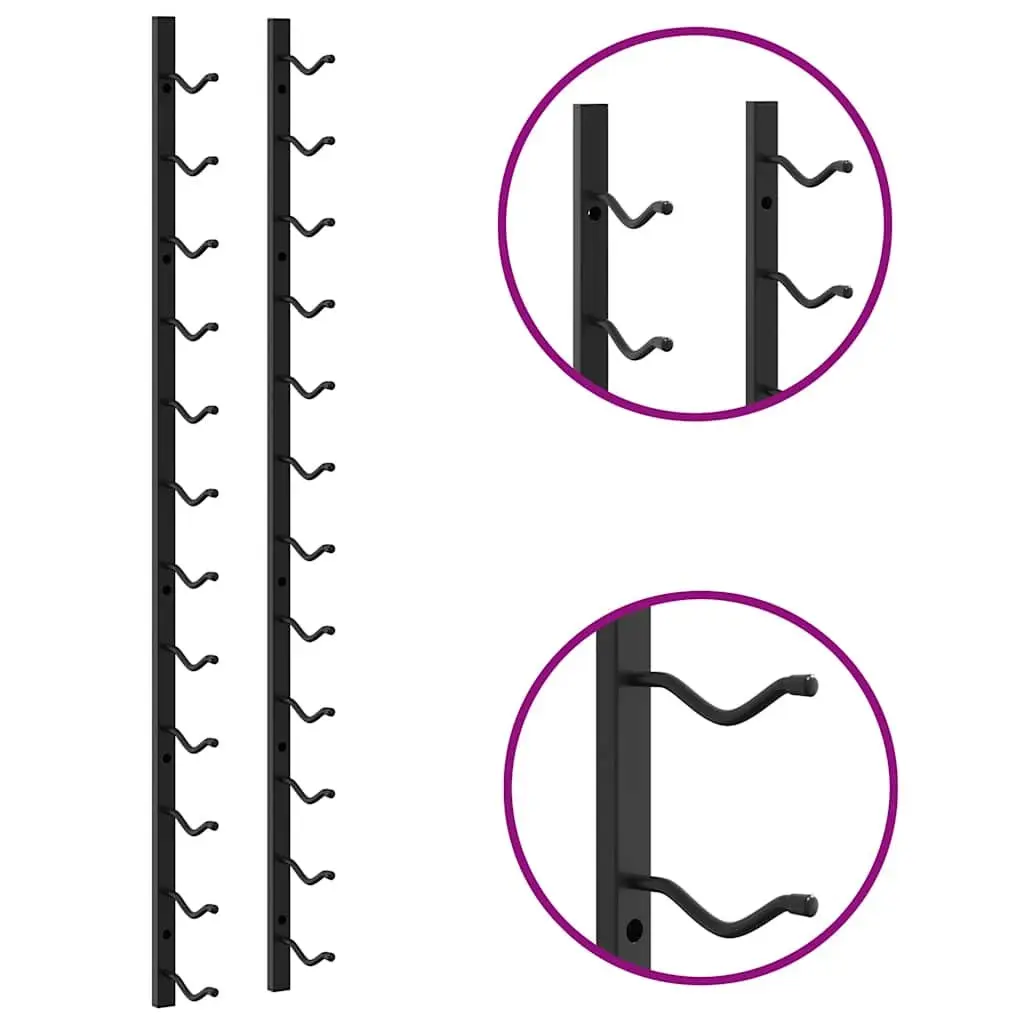 Wall Mounted Wine Rack 12 Bottles Black Iron Storage Organiser Set of 2