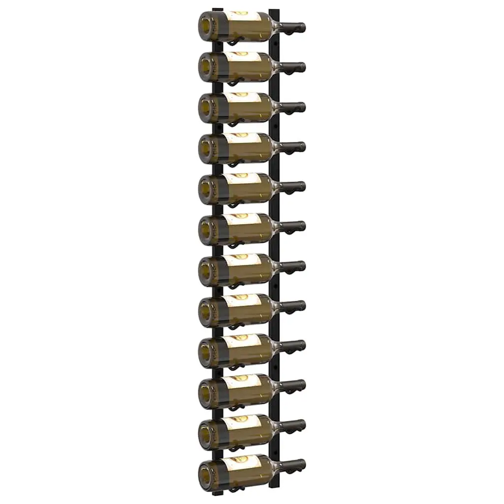 Wall Mounted Wine Rack 12 Bottles Black Iron Storage Organiser Set of 2