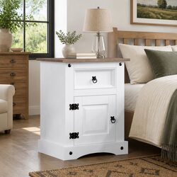 Mexican Corona Style Nightstand: White Wooden Cabinet