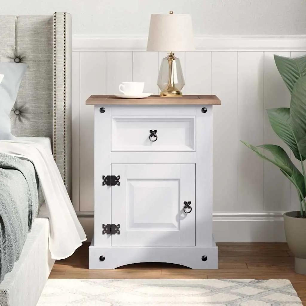 Bedside Cabinet for Bedroom White Wooden Nightstand with Drawer