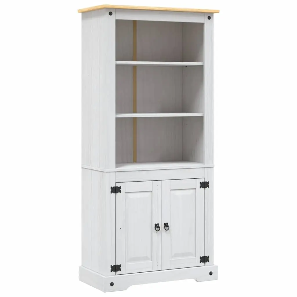 Storage Cabinet Living Room White Solid Pinewood Open Shelves Display Unit