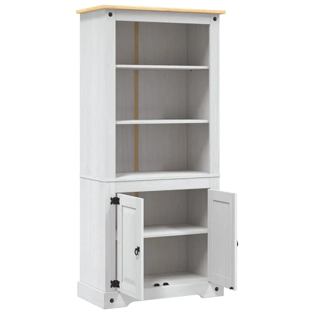 Storage Cabinet Living Room White Solid Pinewood Open Shelves Display Unit