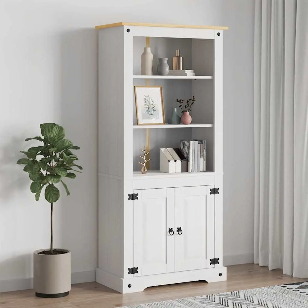 Storage Cabinet Living Room White Solid Pinewood Open Shelves Display Unit