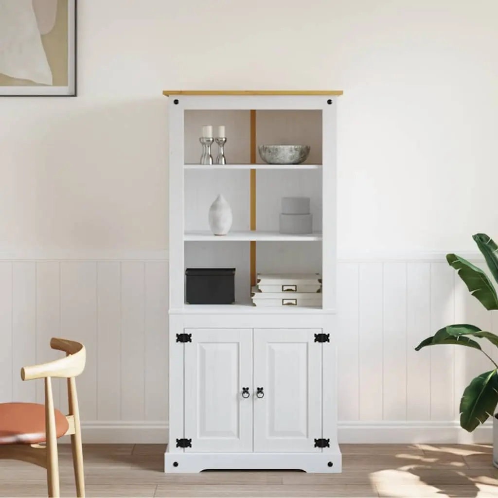 Storage Cabinet Living Room White Solid Pinewood Open Shelves Display Unit