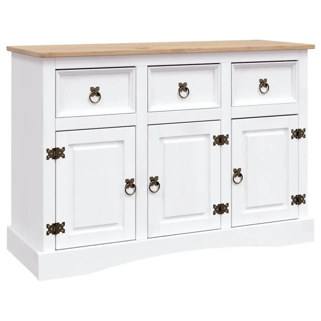 Sideboard White Solid Pinewood Storage Cabinet 3 Doors Drawers Compartments