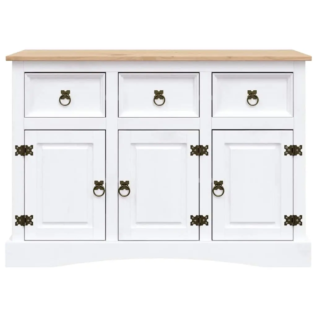 Sideboard White Solid Pinewood Storage Cabinet 3 Doors Drawers Compartments