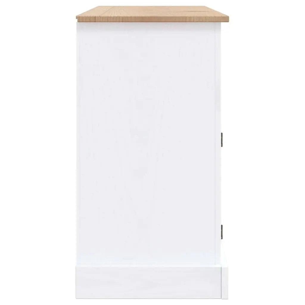 Sideboard White Solid Pinewood Storage Cabinet 3 Doors Drawers Compartments