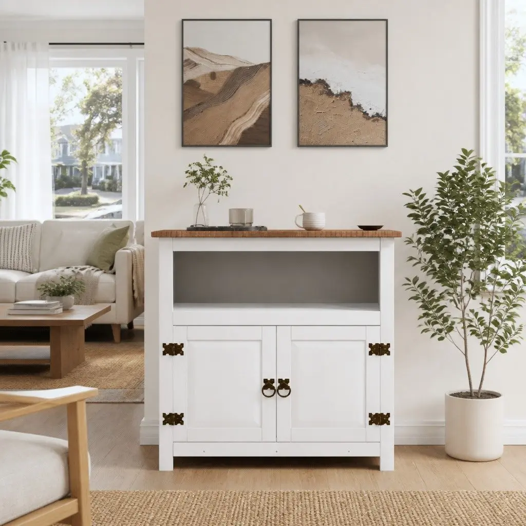 TV Cabinet White Mexican Style Living Room Entertainment Unit Storage Furniture