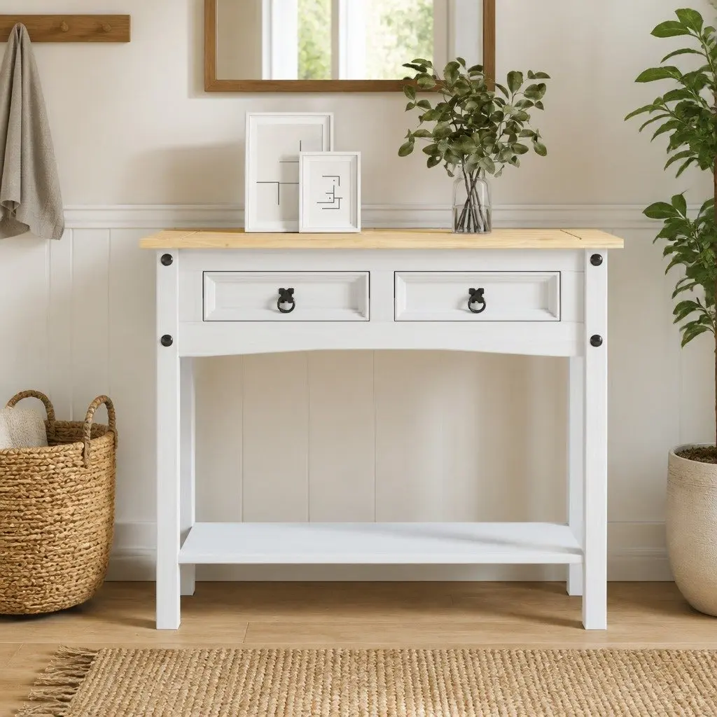 Console Table Living Room White Mexican Corona Style 90 x 34.5 x 73 cm