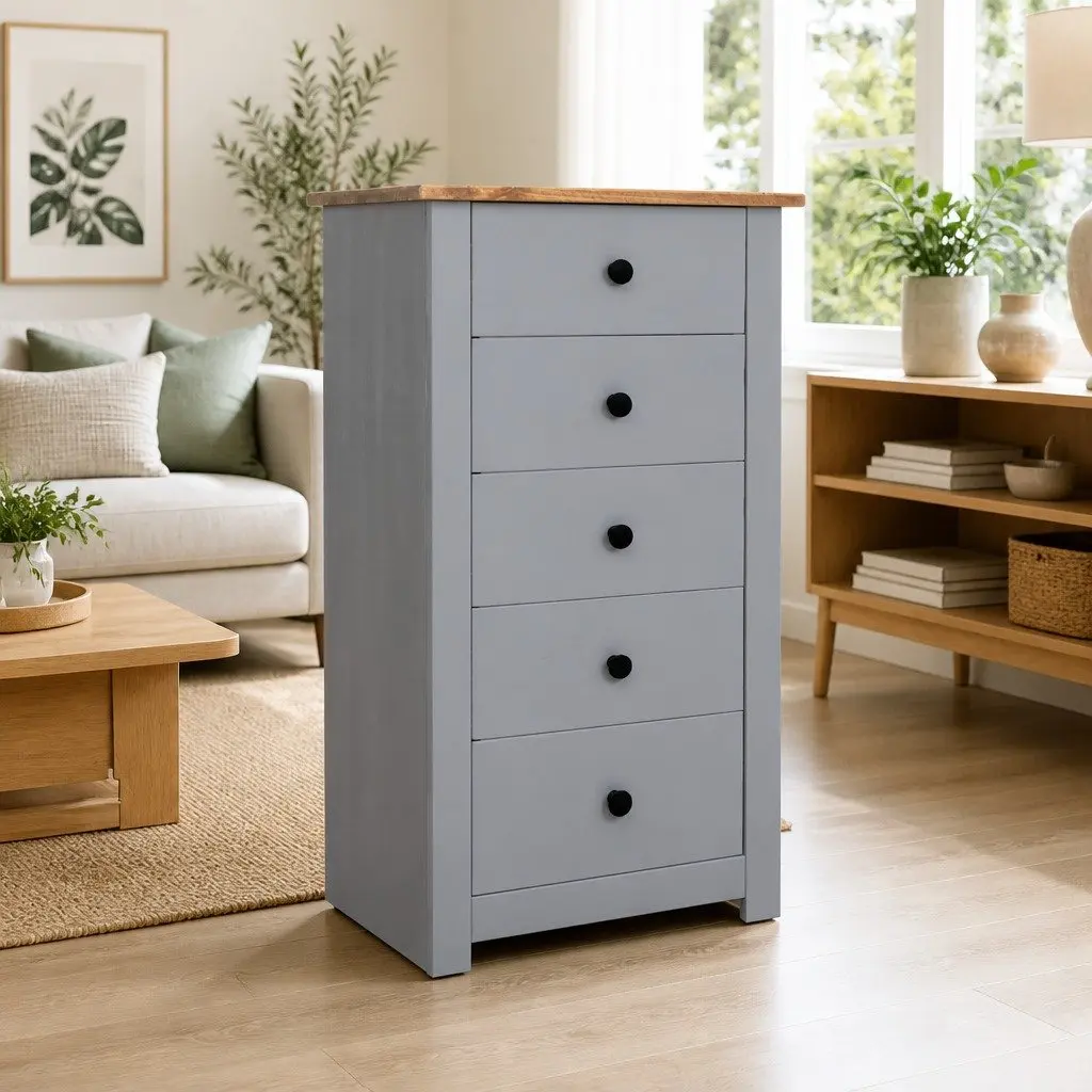 Sideboard Cabinet Grey 5 Drawer Storage Unit Living Room Bedroom Furniture