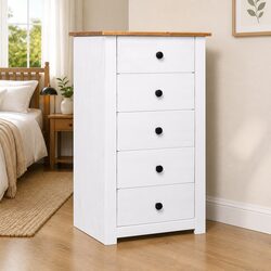 Sideboard White 5 Drawer Storage Cabinet Pinewood Furniture Living Room Buffet
