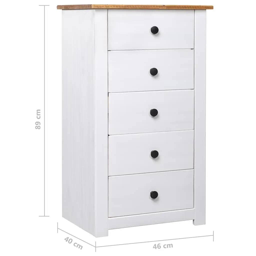 5 Drawer White Sideboard in Solid Pinewood