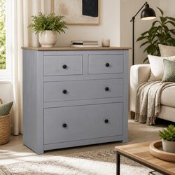 Solid Pinewood Grey Sideboard, 80L x 40W x 83H cm