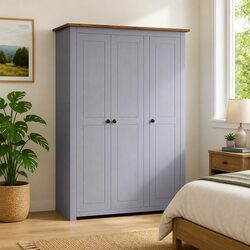 3-Door Grey Wardrobe: 118W x 50D x 171.5H cm