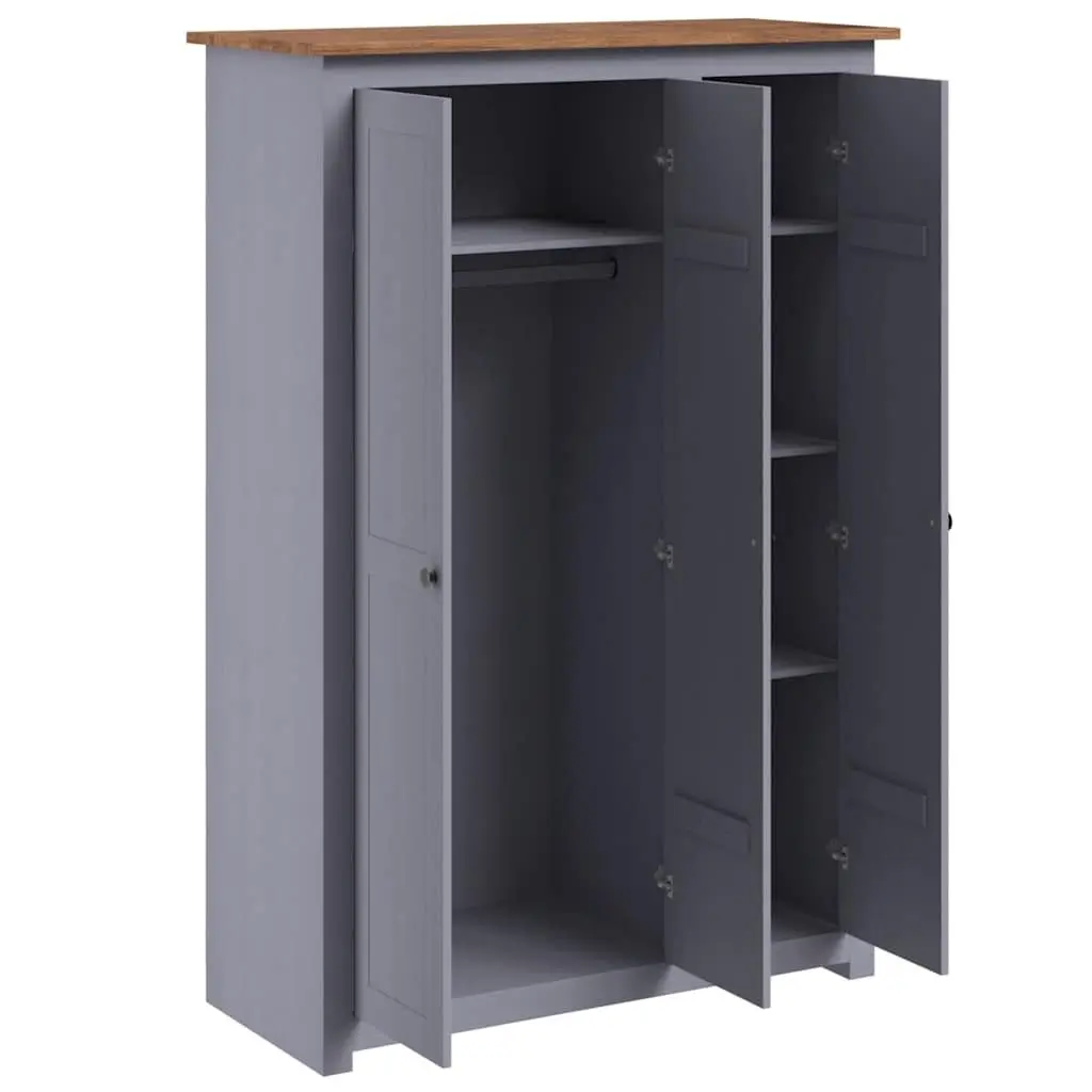 3-Door Wardrobe Grey Storage Cabinet for Bedroom 118W x 50D x 171.5H cm