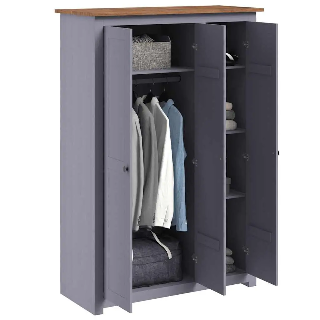 3-Door Wardrobe Grey Storage Cabinet for Bedroom 118W x 50D x 171.5H cm