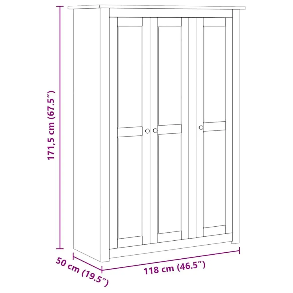 3-Door Wardrobe Grey Storage Cabinet for Bedroom 118W x 50D x 171.5H cm