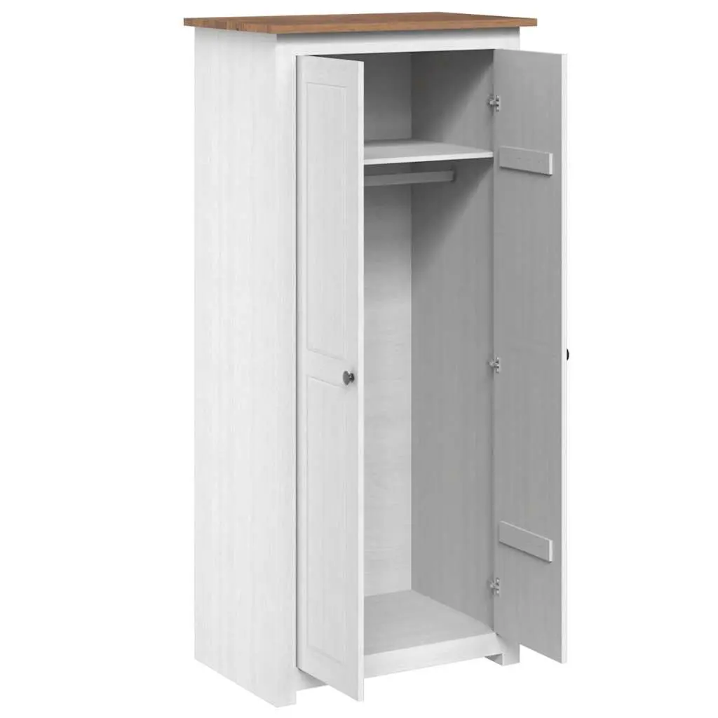 White Wardrobe Solid Pine Storage Cabinet Bedroom Cupboard Hanging Rod Shelf