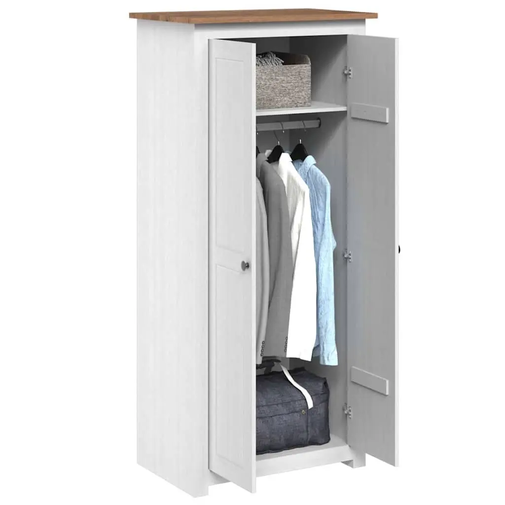 White Wardrobe Solid Pine Storage Cabinet Bedroom Cupboard Hanging Rod Shelf