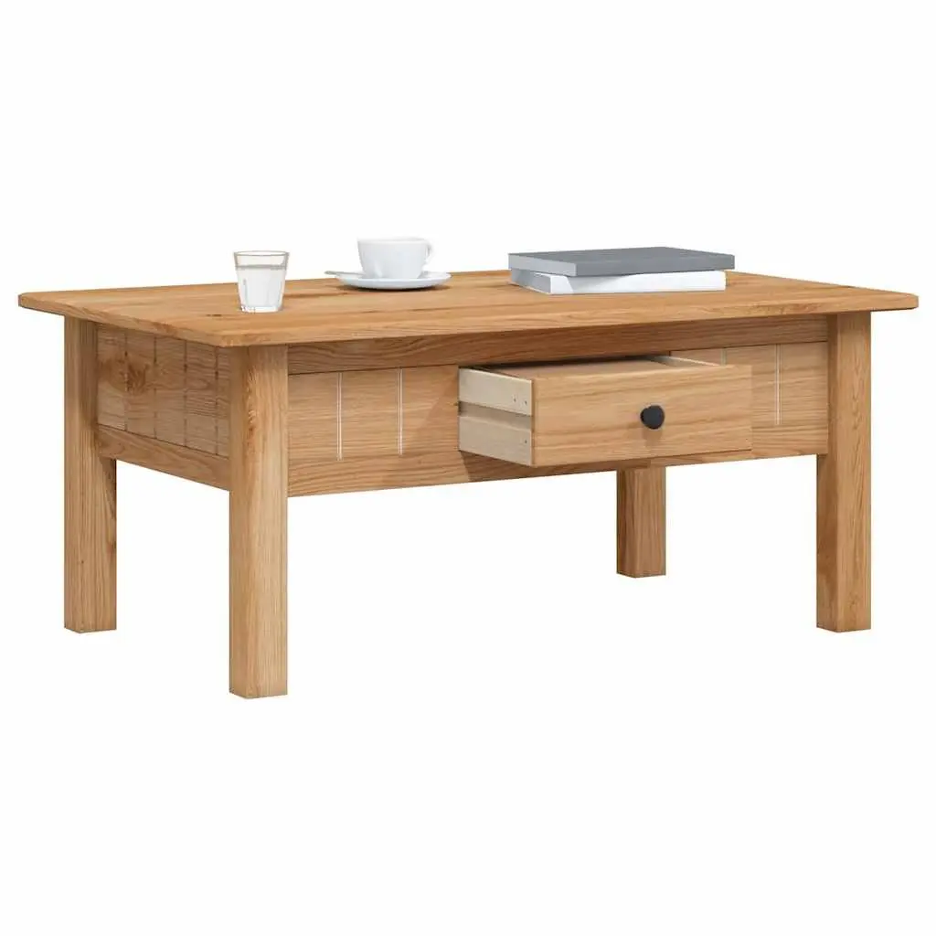 Solid Pine Wood Coffee Table with Drawer Brown Accent Furniture Living Room