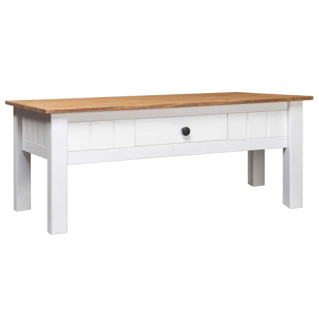 Coffee Table White Solid Pine Wood Drawer Storage Accent Living Room Furniture