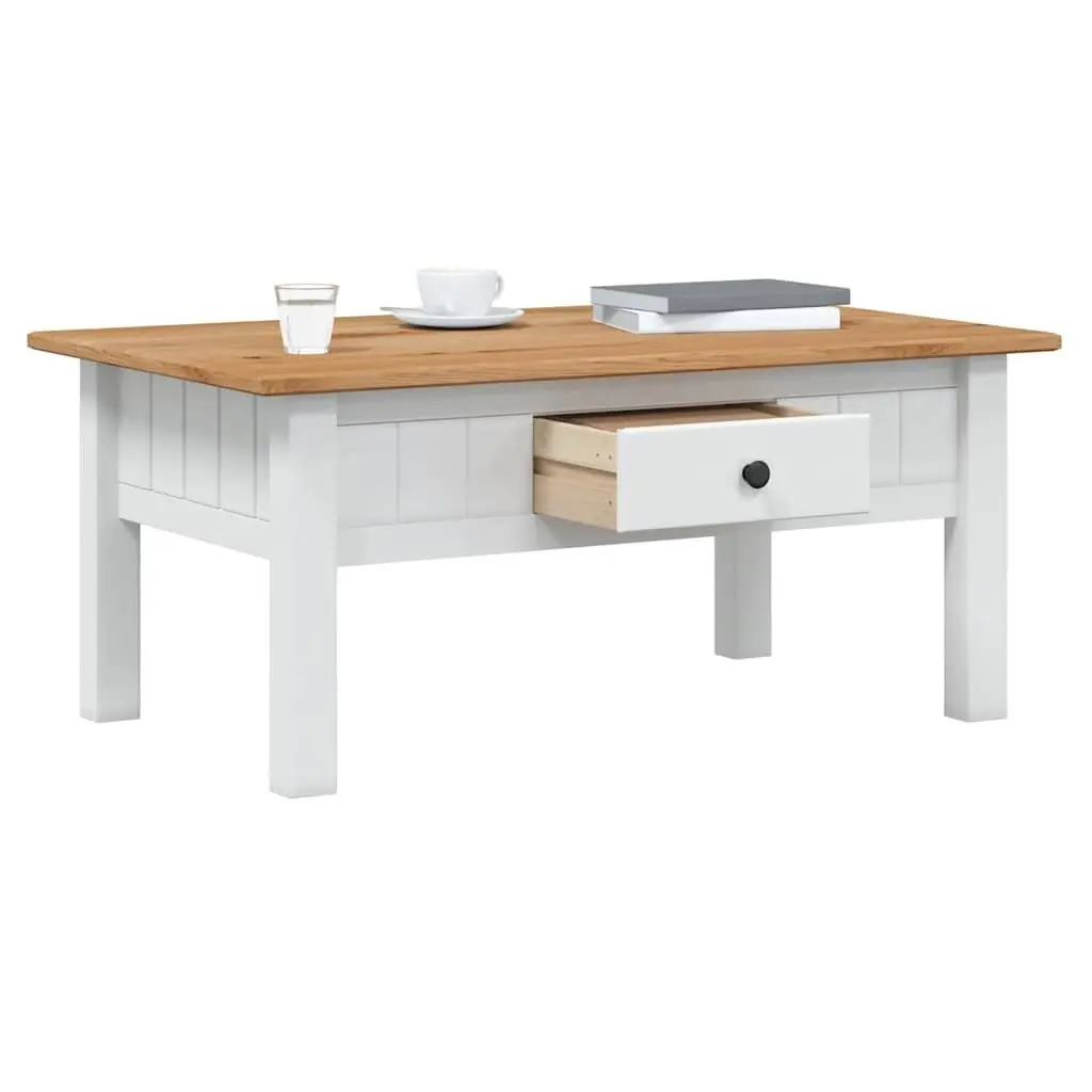 Coffee Table White Solid Pine Wood Drawer Storage Accent Living Room Furniture