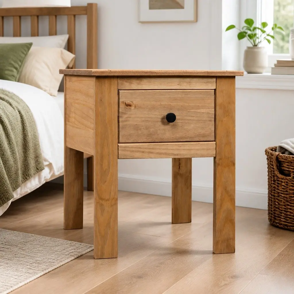 Bedside Cabinet 46x40x57cm Brown Pine Nightstand Storage Drawer Bedroom Table